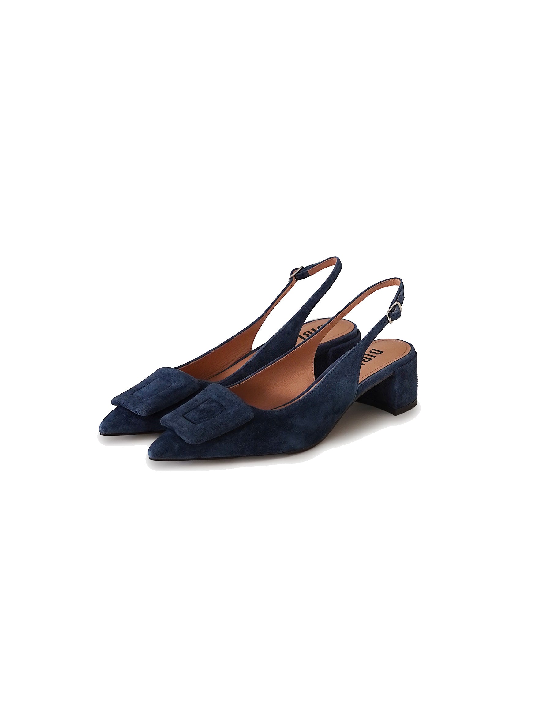 Dunkelblaue Sling-Pantolette mit Schmuck-Spange